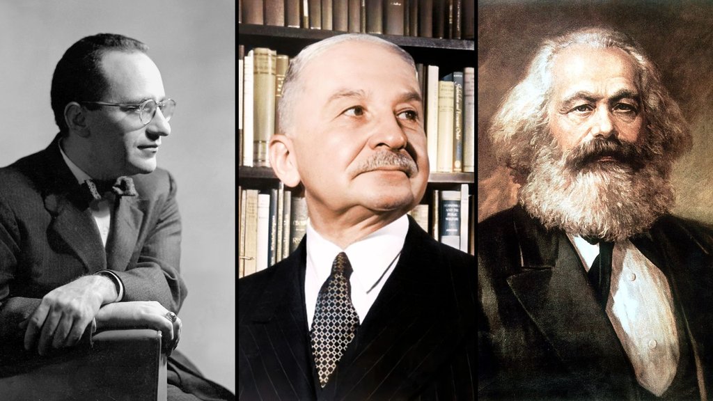 Rothbard, Von Mises e Karl Marx respectivamente